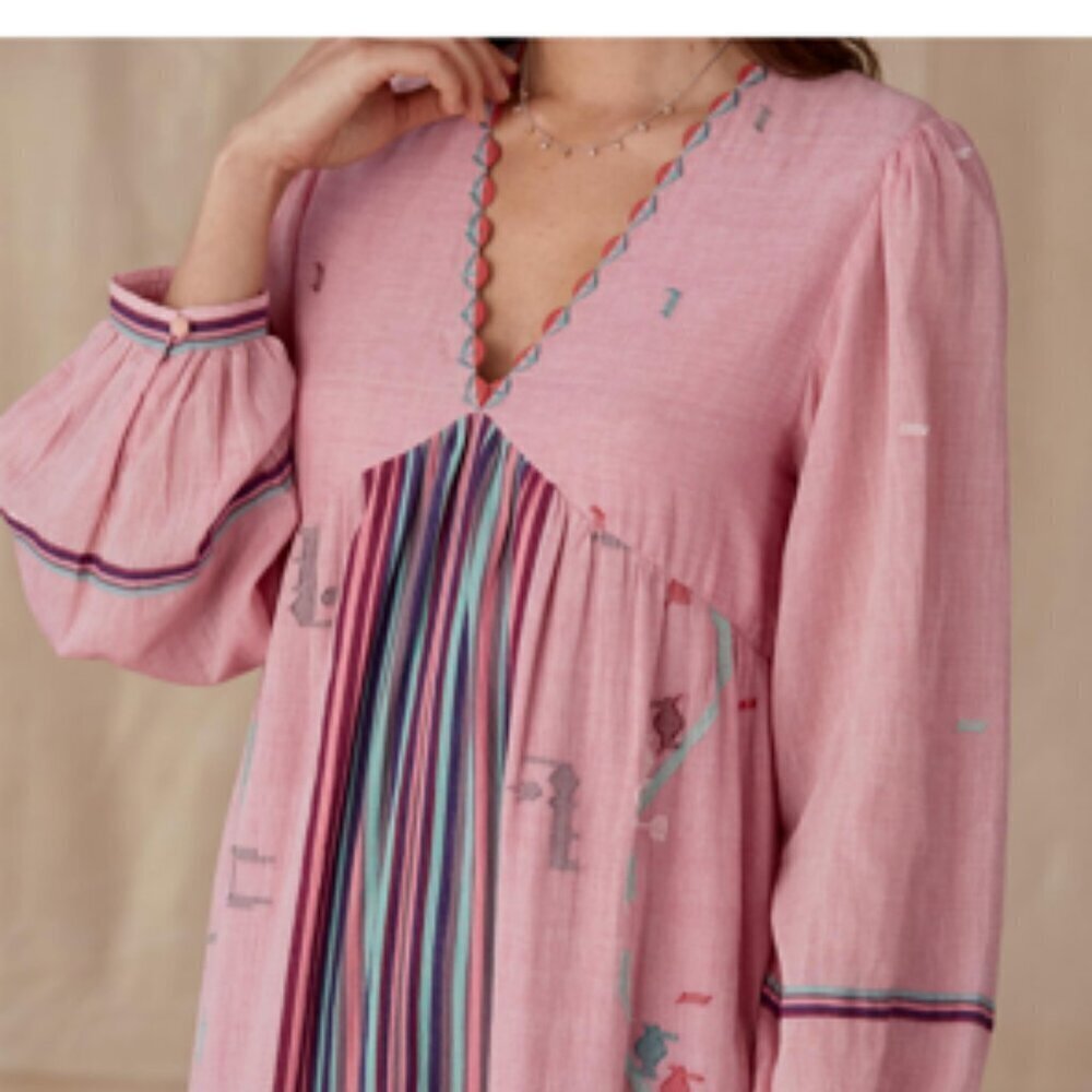 Anthropologie's Conditions Apply Hand Woven 100% Cotton Boho Maxi Dress Small - Picture 3 of 12